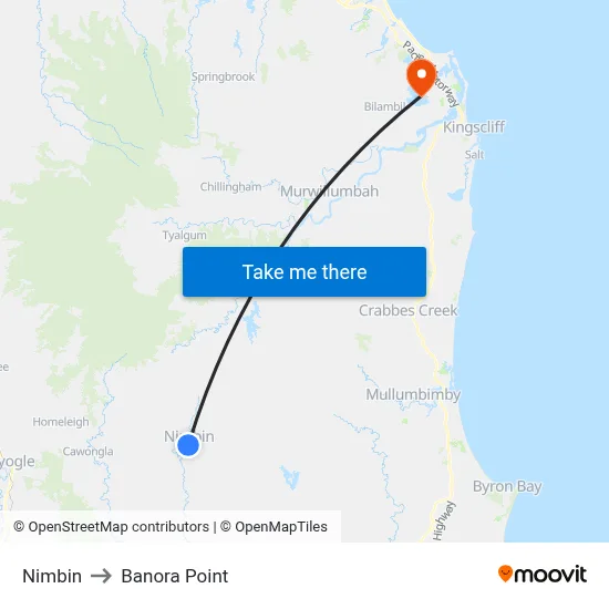 Nimbin to Banora Point map