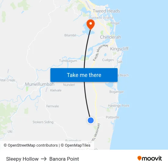 Sleepy Hollow to Banora Point map