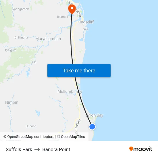 Suffolk Park to Banora Point map