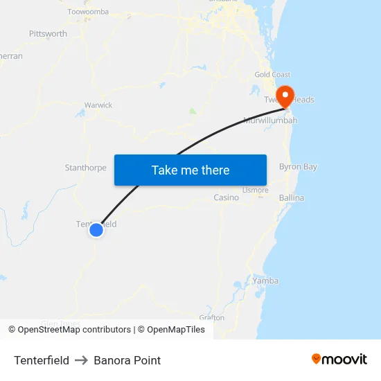 Tenterfield to Banora Point map