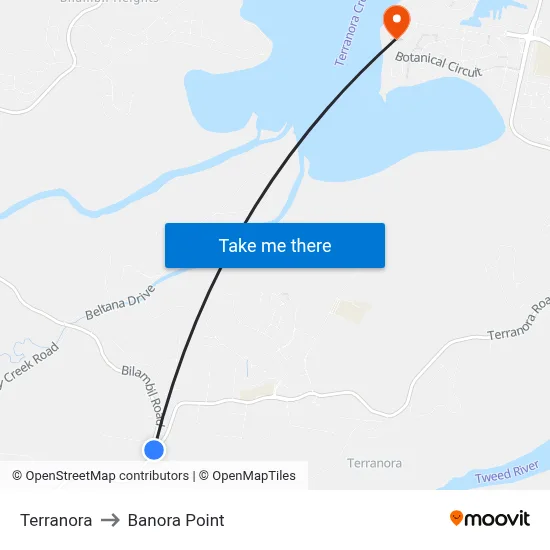 Terranora to Banora Point map