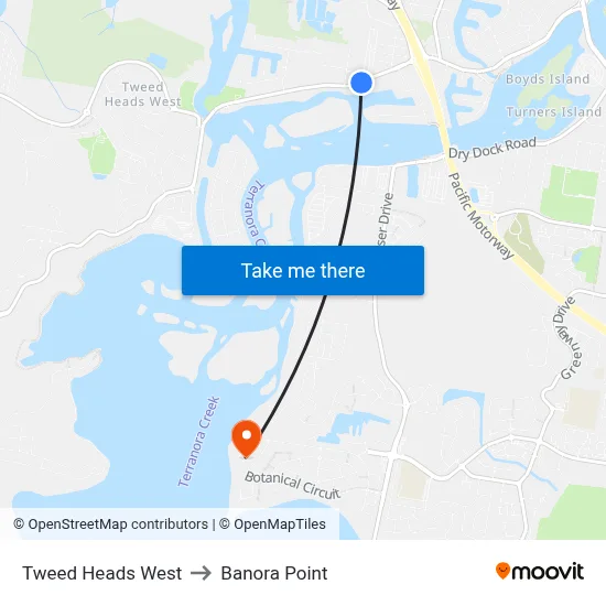 Tweed Heads West to Banora Point map