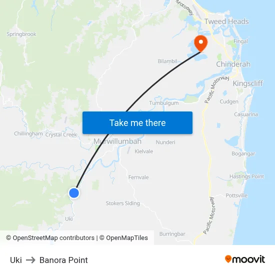 Uki to Banora Point map