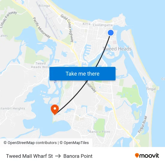 Tweed Mall Wharf St to Banora Point map