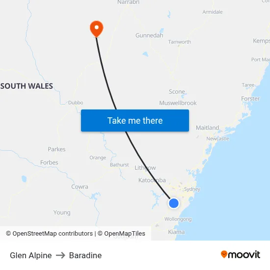 Glen Alpine to Baradine map