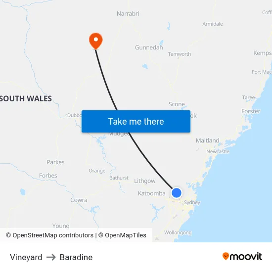 Vineyard to Baradine map