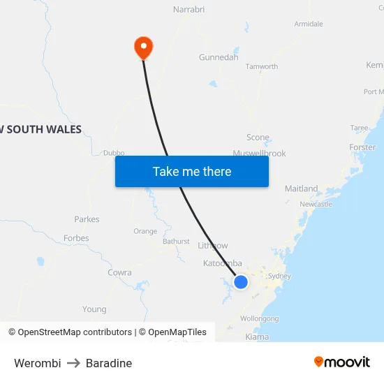 Werombi to Baradine map