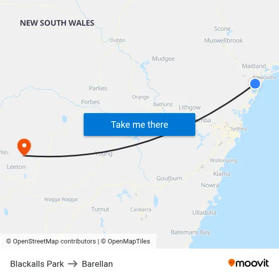 Blackalls Park to Barellan map