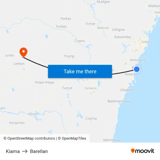 Kiama to Barellan map