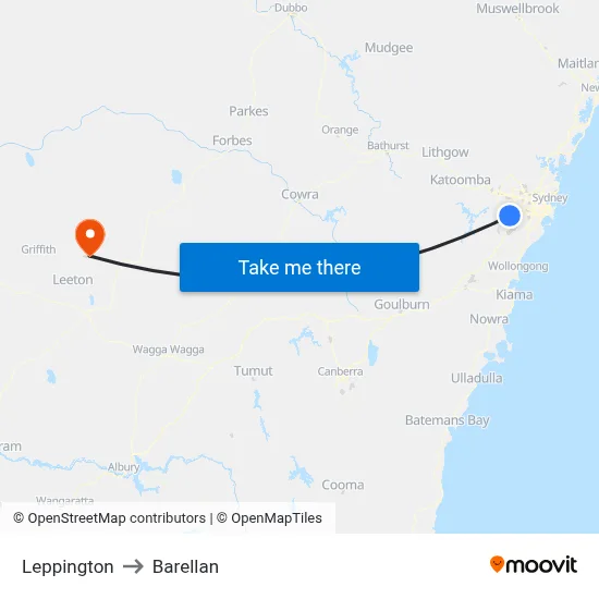 Leppington to Barellan map