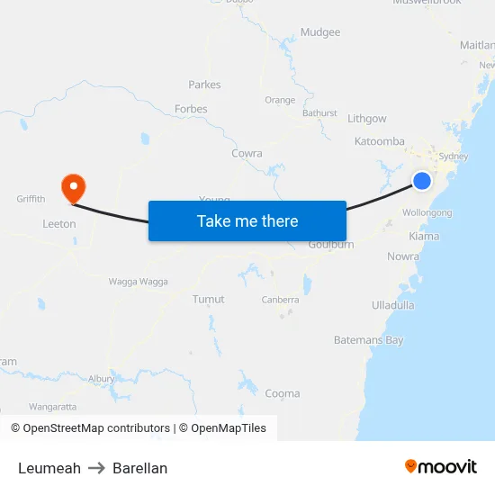 Leumeah to Barellan map