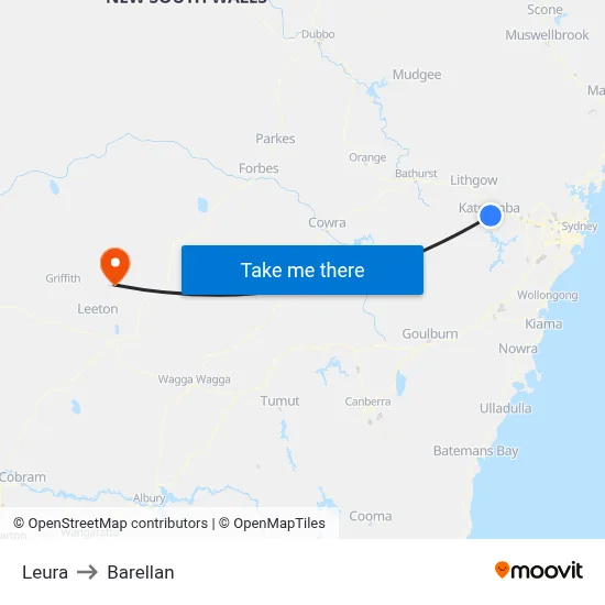 Leura to Barellan map