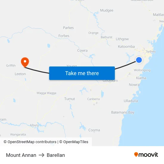 Mount Annan to Barellan map