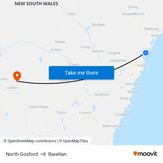 North Gosford to Barellan map