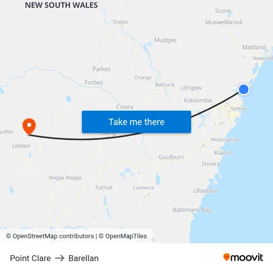 Point Clare to Barellan map