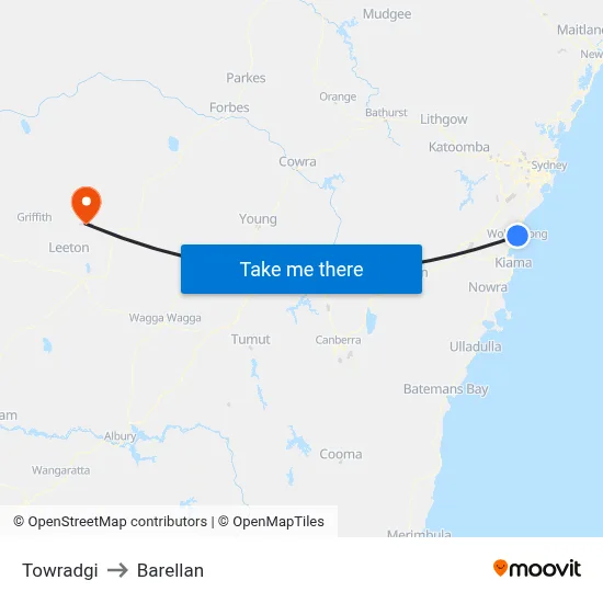 Towradgi to Barellan map