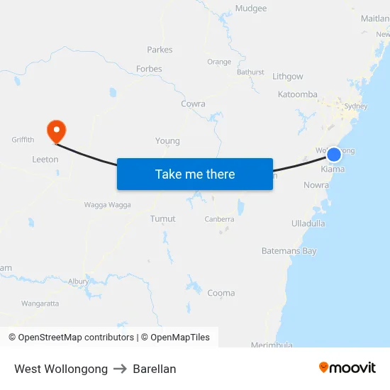 West Wollongong to Barellan map