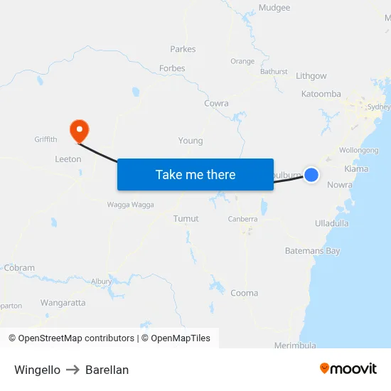 Wingello to Barellan map