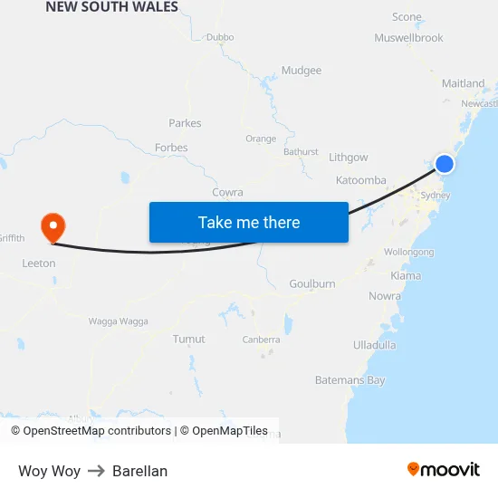 Woy Woy to Barellan map
