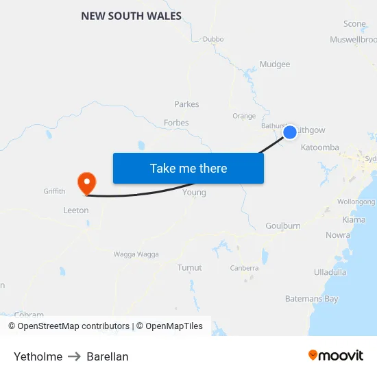 Yetholme to Barellan map