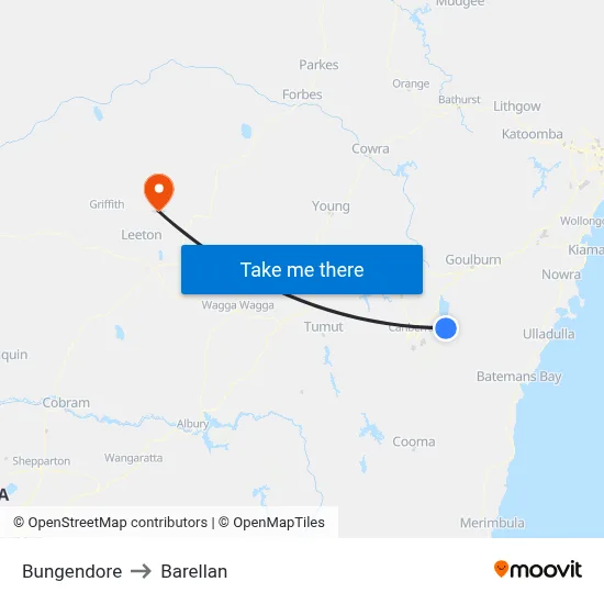 Bungendore to Barellan map
