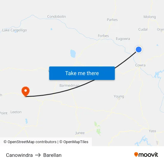 Canowindra to Barellan map