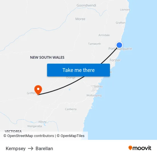 Kempsey to Barellan map