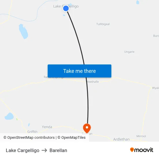 Lake Cargelligo to Barellan map