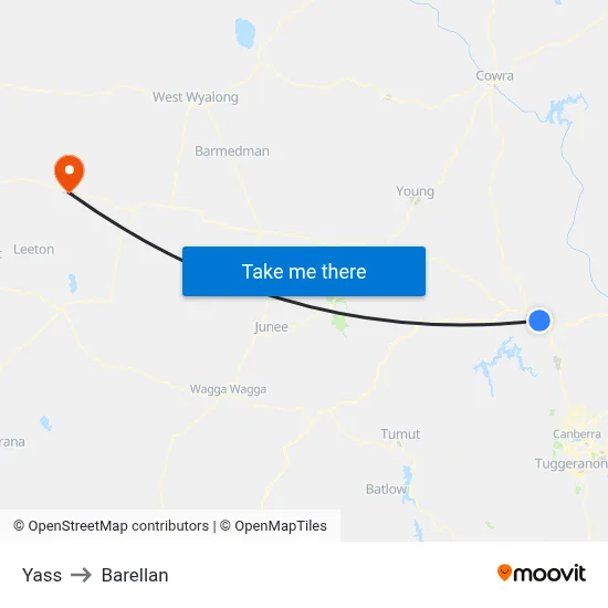 Yass to Barellan map