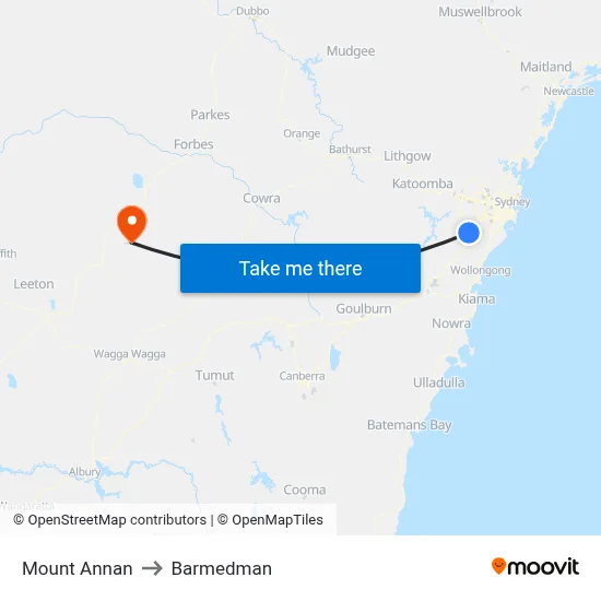 Mount Annan to Barmedman map