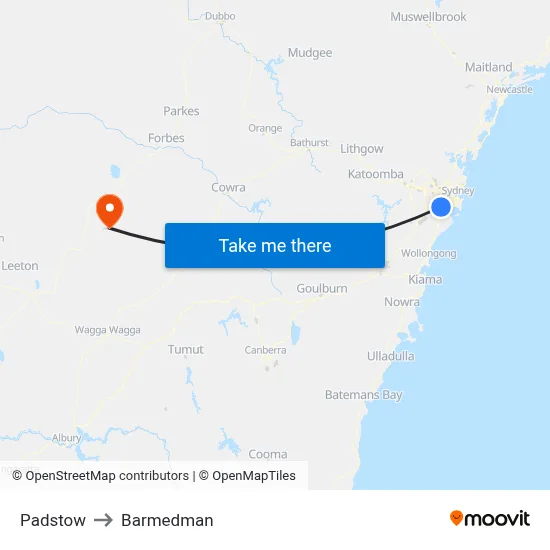 Padstow to Barmedman map