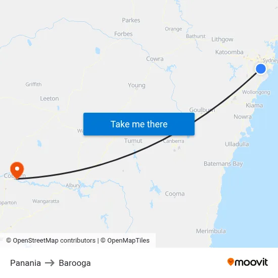 Panania to Barooga map