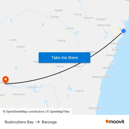 Rushcutters Bay to Barooga map
