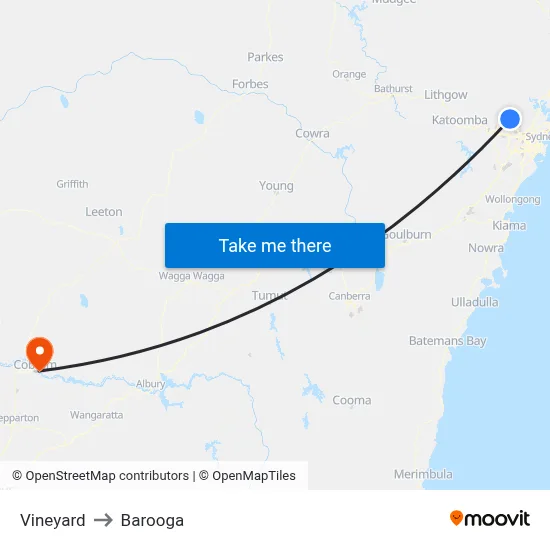 Vineyard to Barooga map