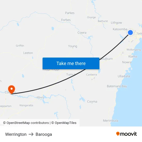 Werrington to Barooga map