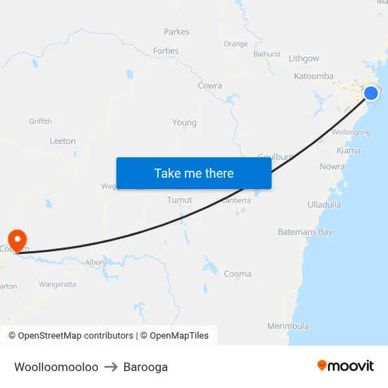 Woolloomooloo to Barooga map