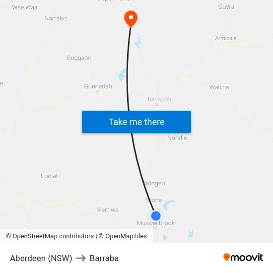 Aberdeen (NSW) to Barraba map
