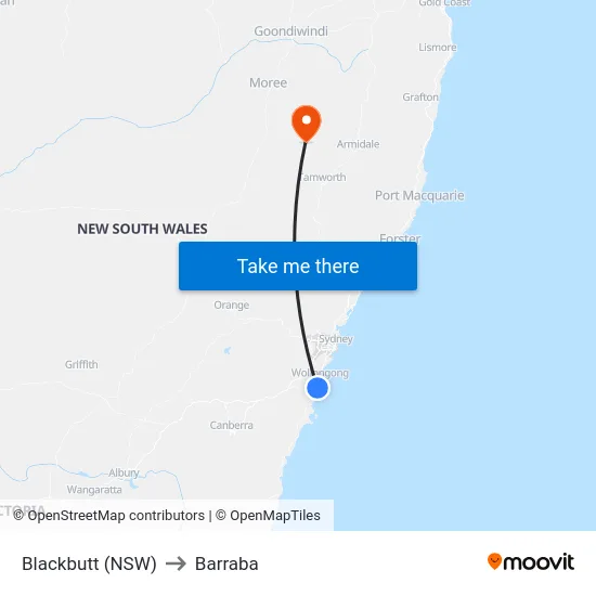 Blackbutt (NSW) to Barraba map