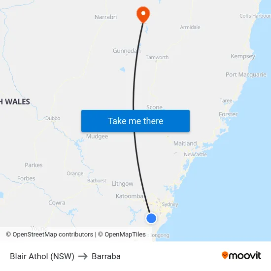Blair Athol (NSW) to Barraba map