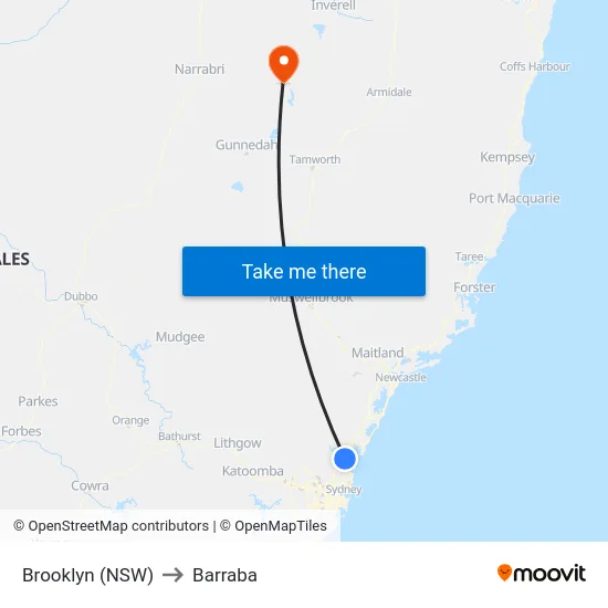 Brooklyn (NSW) to Barraba map