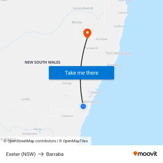 Exeter (NSW) to Barraba map
