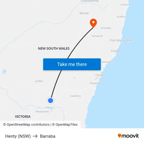 Henty (NSW) to Barraba map
