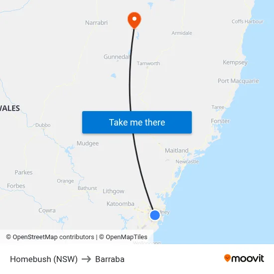 Homebush (NSW) to Barraba map