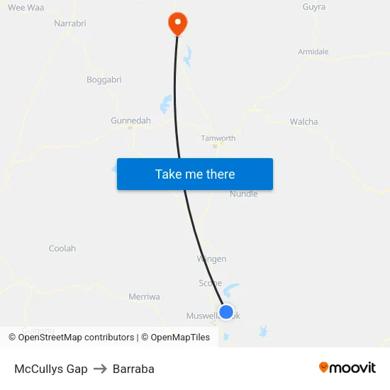 McCullys Gap to Barraba map