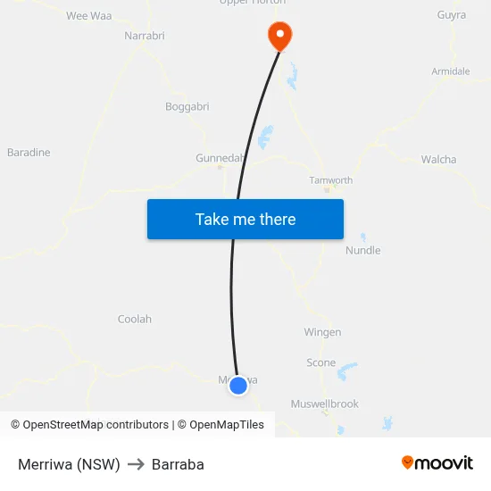Merriwa (NSW) to Barraba map