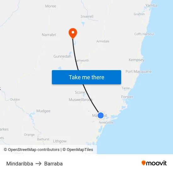 Mindaribba to Barraba map