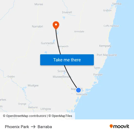 Phoenix Park to Barraba map