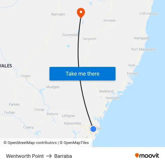 Wentworth Point to Barraba map