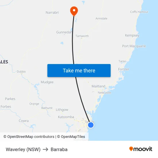 Waverley (NSW) to Barraba map