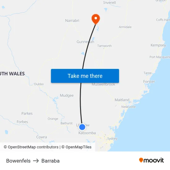 Bowenfels to Barraba map